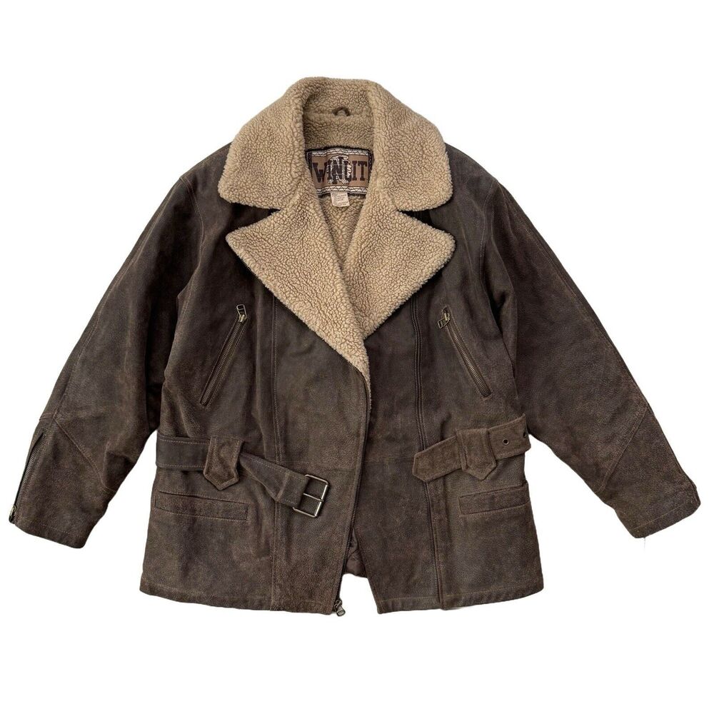 Vintage Winlit Distressed Leather Sherpa Lined Bomber Aviator Jacket Sz M Women
